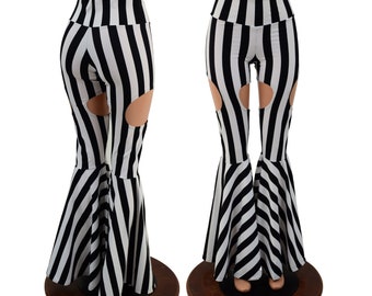 Black and White Striped Garter Style Bell Bottom Flares