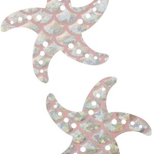 Silver & Pink Round Scale Starfish Pasties Body Stickers Mermaid Siren Sea Nymph Holographic image 1