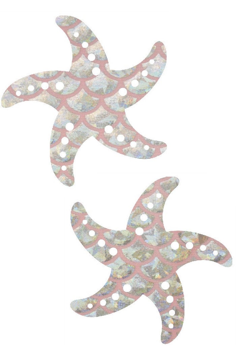 Silver & Pink Round Scale Starfish Pasties Body Stickers Mermaid Siren Sea Nymph Holographic image 1