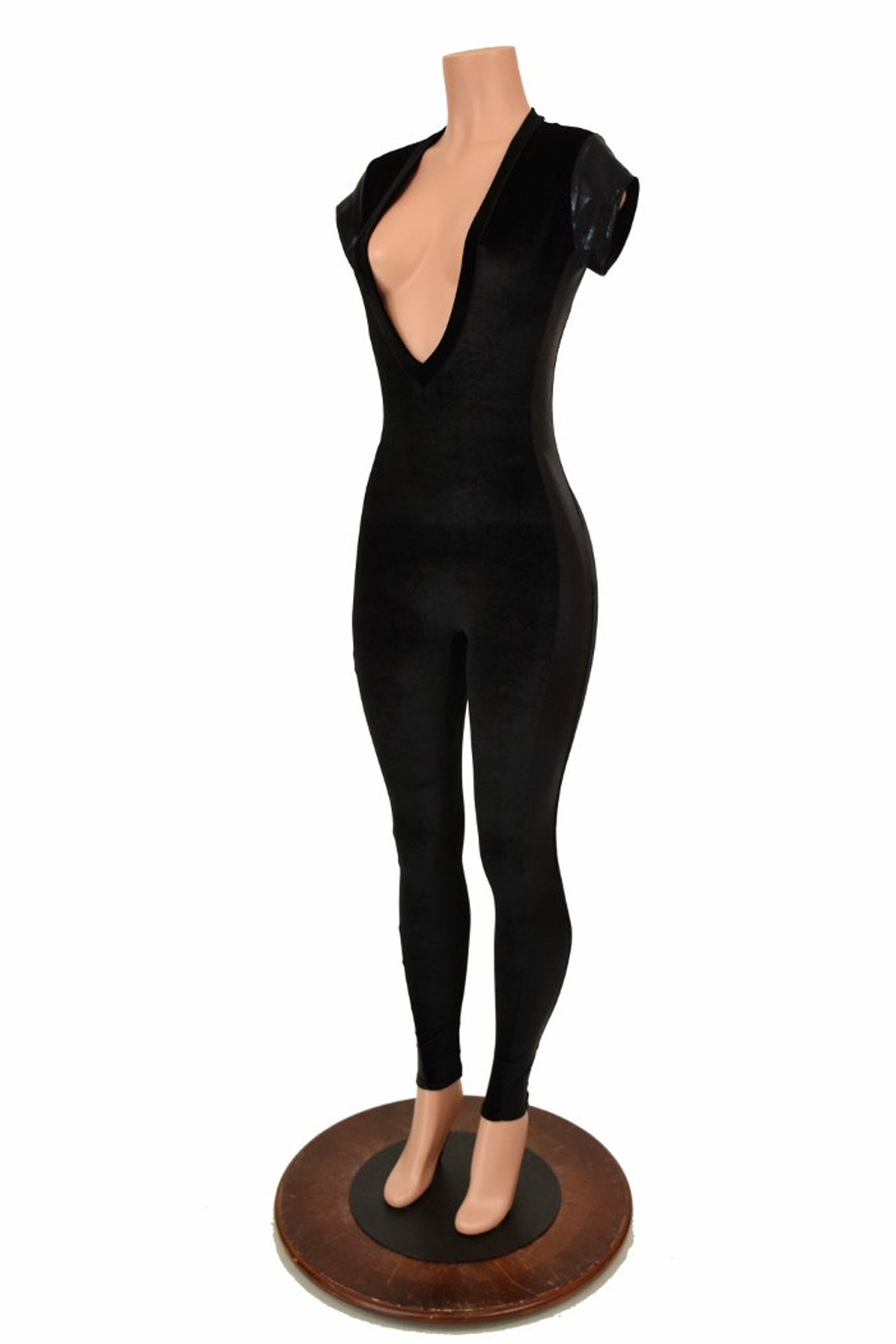 Plus Size Deep V Vinyl Catsuit with Zipper Front V9216X main image 1