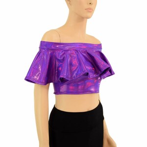 Grape Purple Holographic Off Shoulder Crop Top 155085 image 3