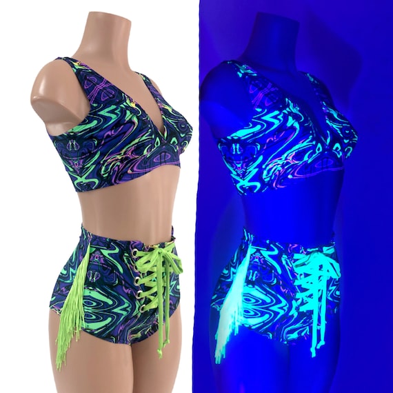 2PC Neon Melt Starlette Bralette & High Waist Siren Shorts With