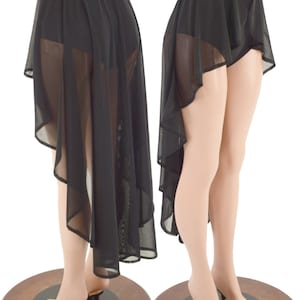 High Waist SIREN Shorts in Smooth Black Spandex with Attached Hi Lo Black Mesh Overskirt 157637