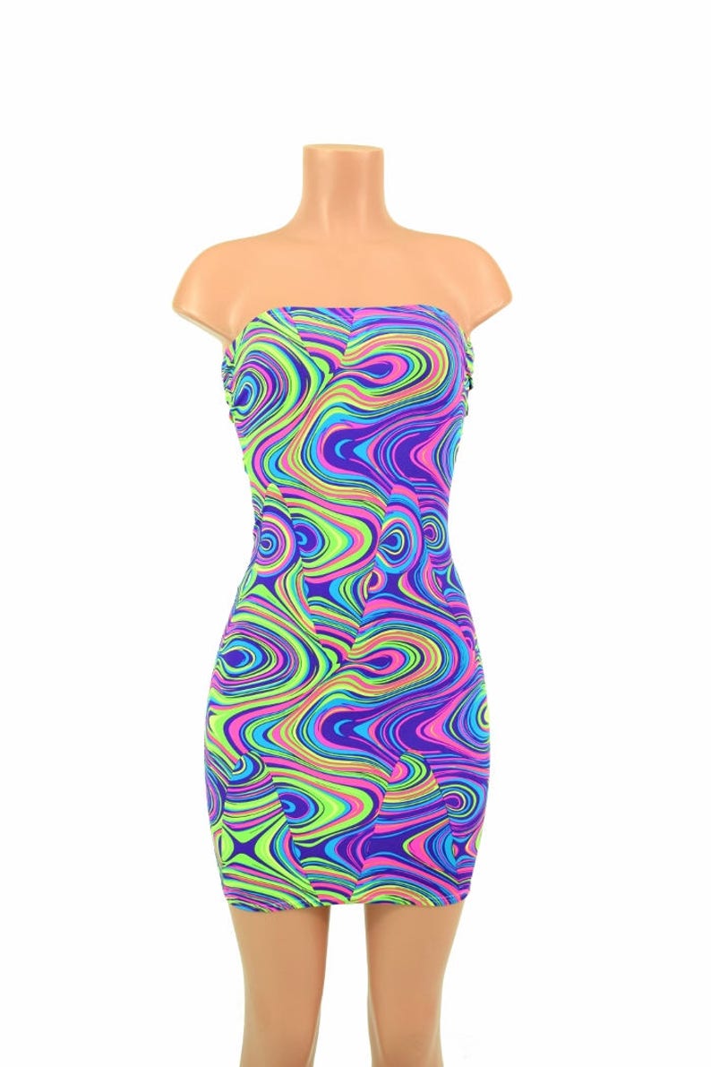 UV Glow Worm Black Light Reactive Strapless Tube Dress 154841 image 2