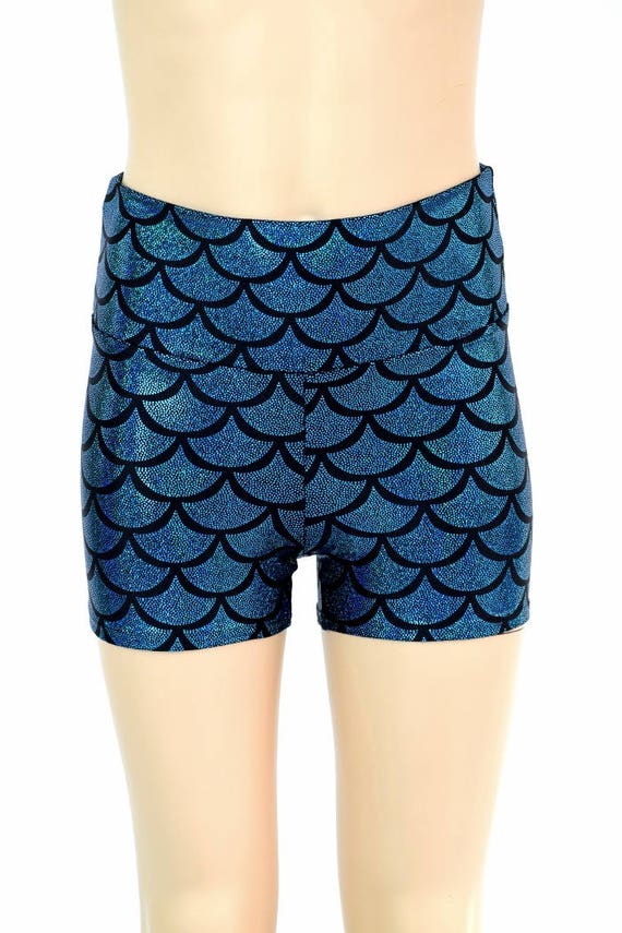 Kids Turquoise Dragon Scale High Waist Shorts With 2.5 Inseam 154644 