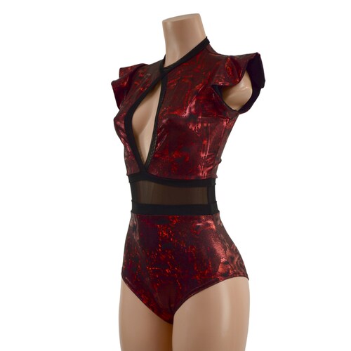 Green Velvet Keyhole & Mesh Romper