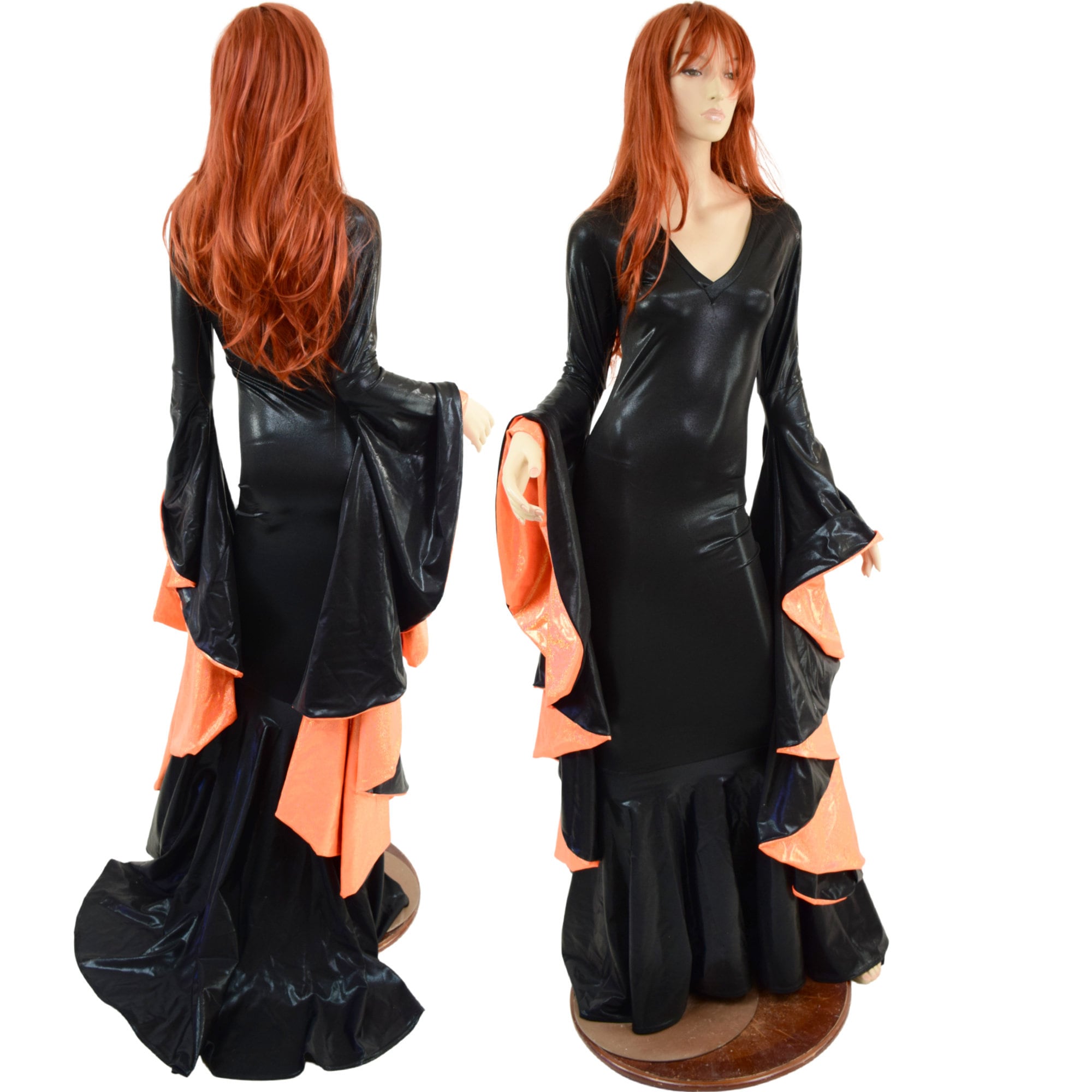 Queen of Halloween Black Mystique Puddle Train Gown With V Neck