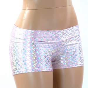 Lowrise Silver on Pink Mermaid Scale Booty Shorts