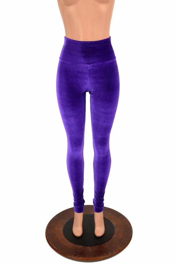 Purple Stretch Velvet High Waist Leggings 155464 