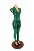 Green Kaleidoscope Catsuit with V Neck, and Unlined Flip Sleeves