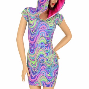 neon hoodie dress Mini Fierce Knit Hooded Dress - Neon Pink