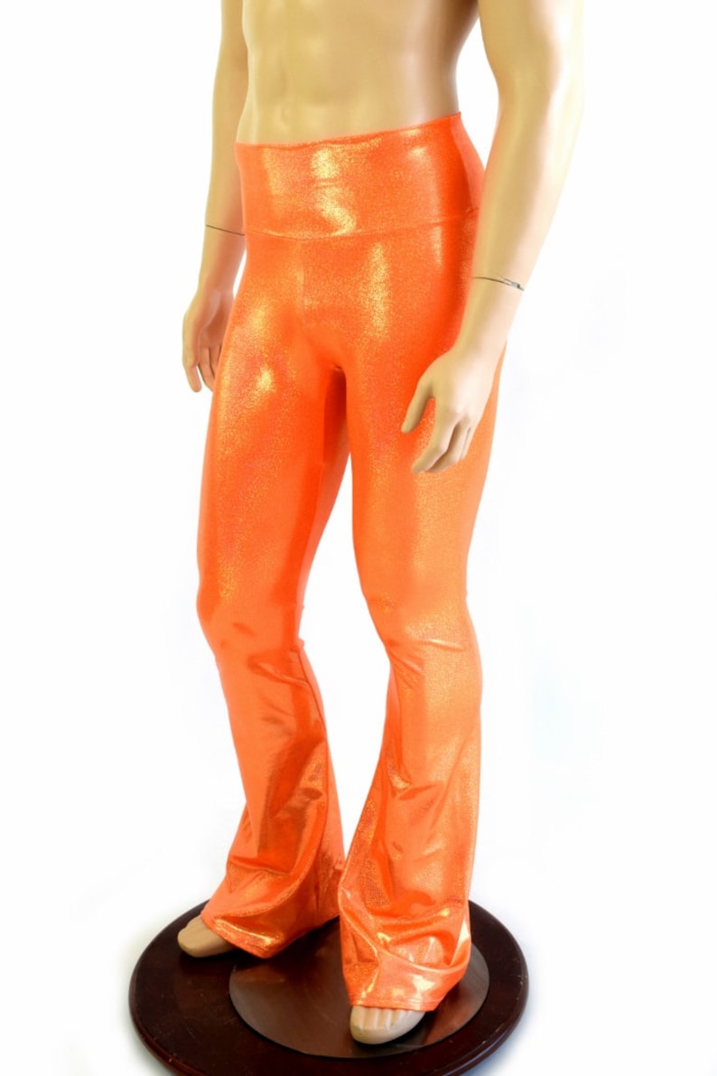 Mens Orange Sparkly Jewel Holographic Bootcut Spandex Pants | Etsy