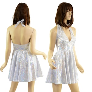 White Kaleidoscope Holographic Halter Skater Dress 15810482
