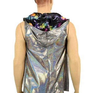 Mens Sleeveless Zipper Front Silver Holographic Hoodie Shirt - Etsy