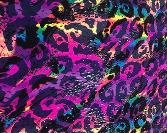 Neon Rainbow Leopard Print Spandex Fabric  (By the Yard)