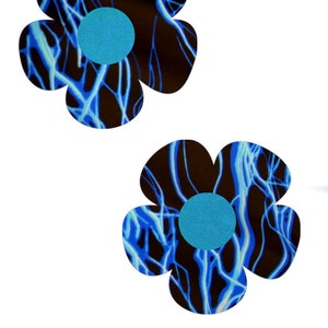 UV GLOW Blue Lightning Electric Daisy Pasties with Peacock Holographic Disks Body Stickers Rave Festival Black Light Reactive