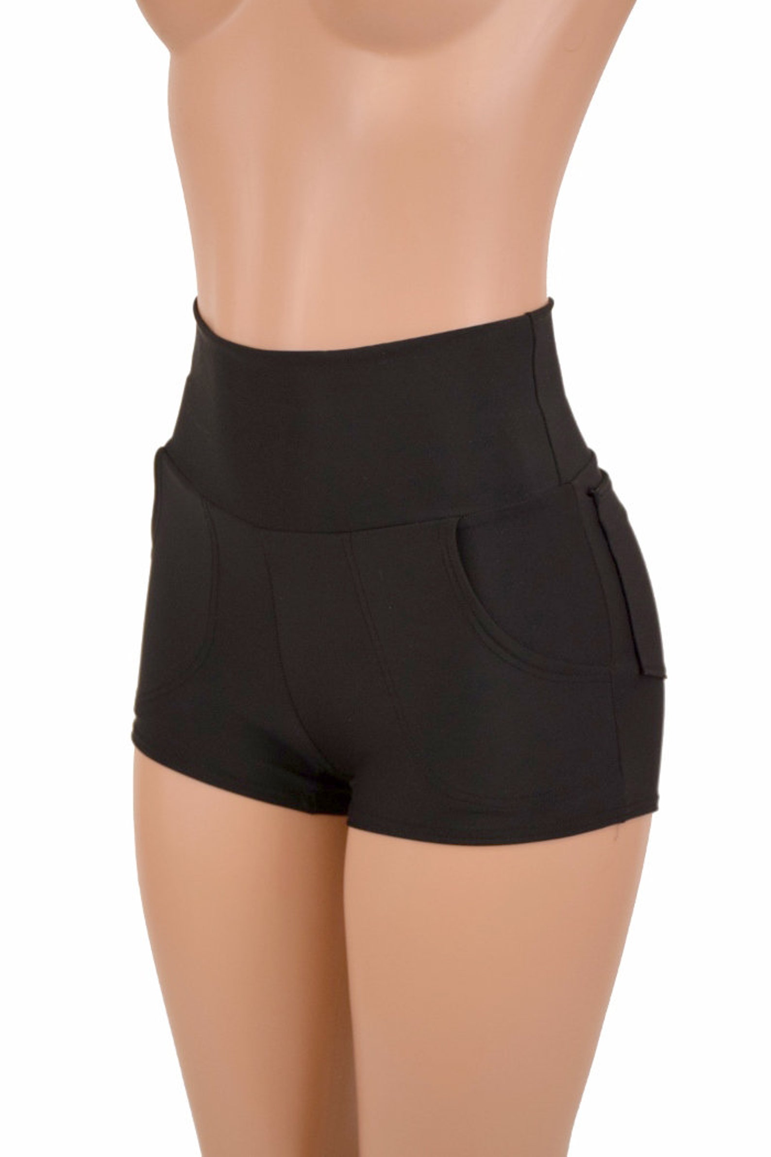 Black Spandex High Waist Shorts With POCKETS 156676 Etsy