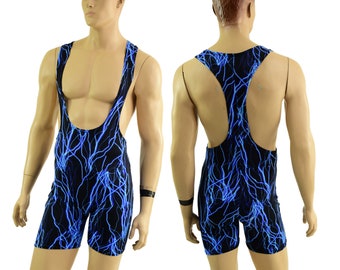 Mens Muscle Cut Y Back Singlet in Blue Lightning