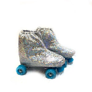 Adult Roller Skate Covers in Silver on White Shattered Glass   COVERS ONLY  - 156431