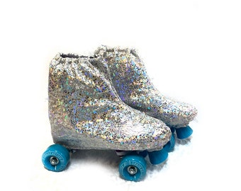 Adult Roller Skate Covers in Silver on White Shattered Glass   COVERS ONLY  - 156431