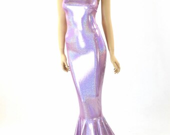Lilac Holographic Sleeveless Gown  with Scoop Neckline (Front only)  and Puddle Train  151883