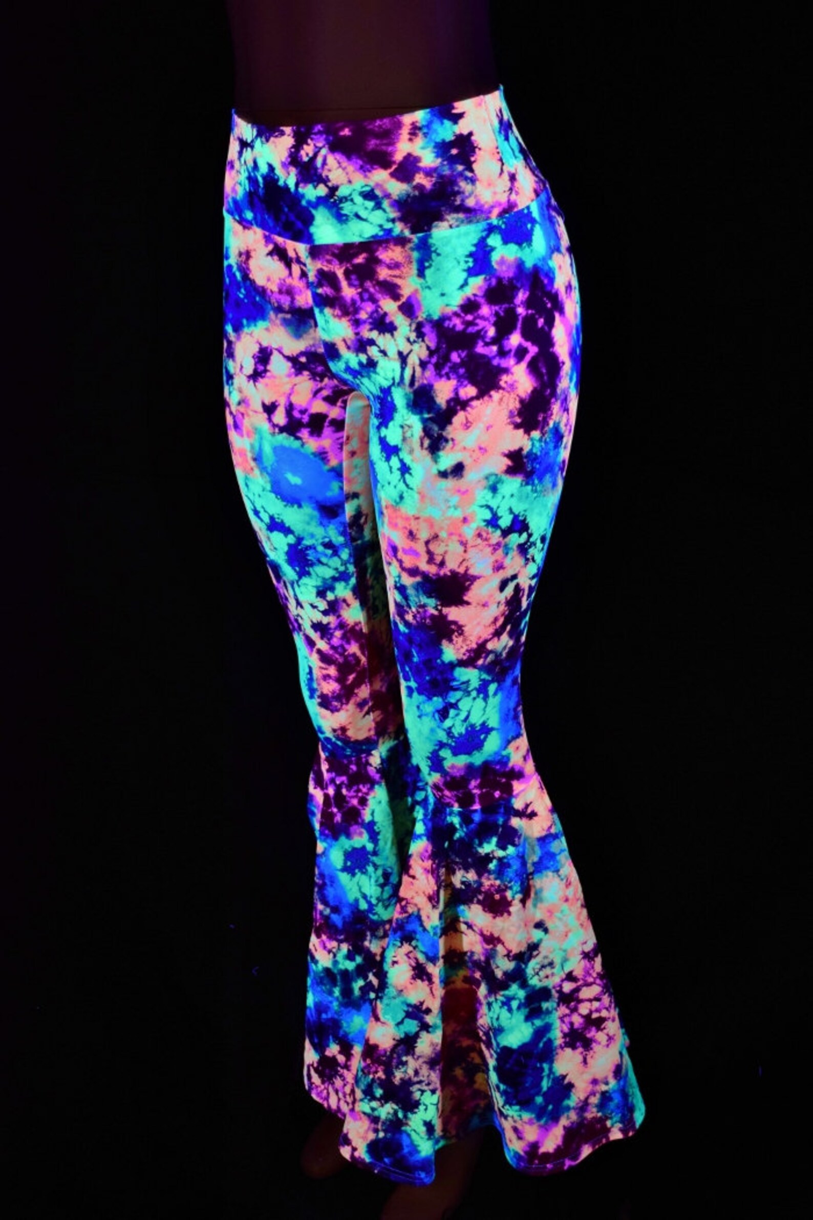 NEON Acid Splash UV Glow Bell Bottom Flares Leggings With High - Etsy