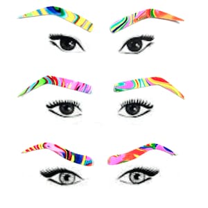 3PC Eyebrow Facial Fashion Kit in UV GLOW Neon Flux Body Stickers Drag Queen Black Light Reactive Trippy Psychedelic