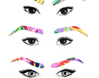 3PC Eyebrow Facial Fashion Kit in UV GLOW Neon Flux Body Stickers Drag Queen Black Light Reactive Trippy Psychedelic