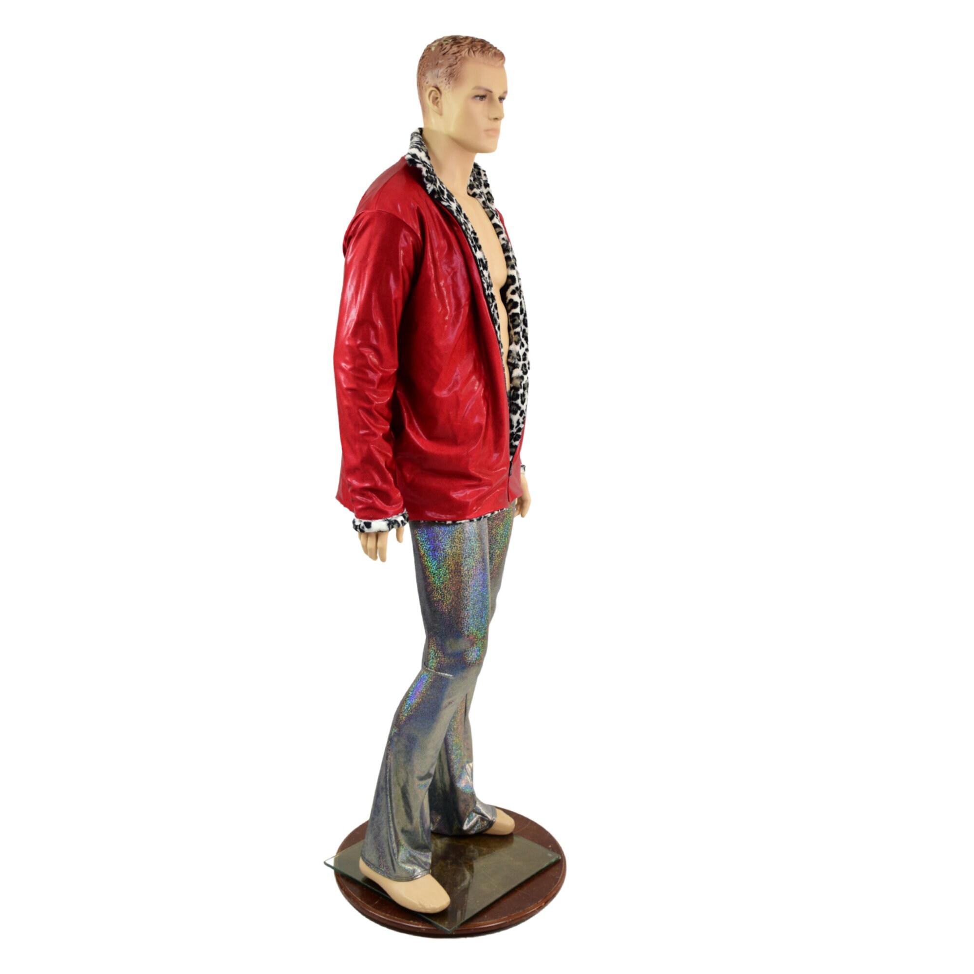 Mens Snow Leopard Minky Faux Fur Reversible Jacket With