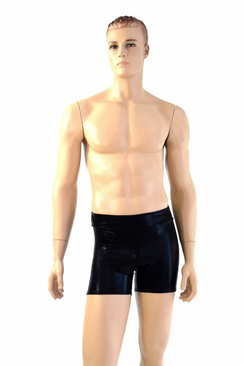 Men's Mid Rise Rio Shorts in Black Mystique Metallic Spandex Dude Bro Man Sexy Wet Shorts 154590 image 5