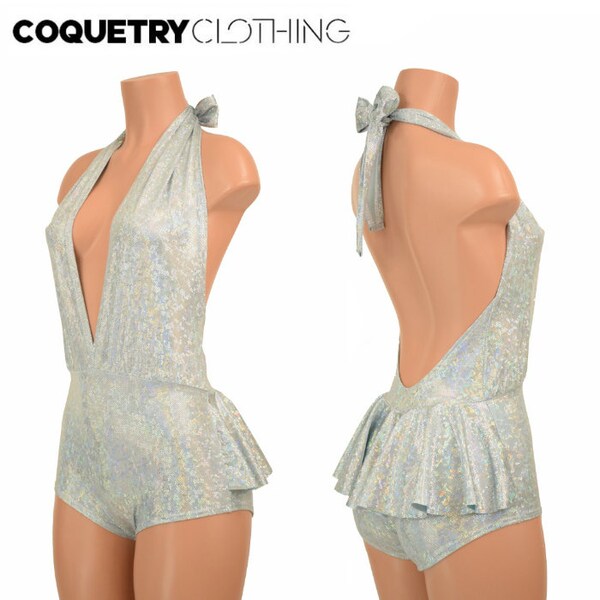 Ruffle Rump Josie Romper in Silver on White Shattered Glass main image 0