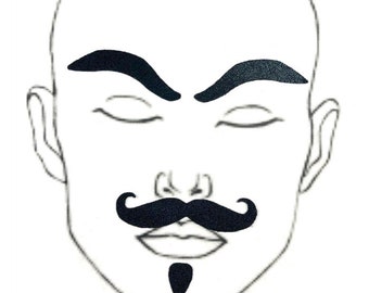 Black Mystique Metallic "Dapper" Facial Fashion Kit Body Stickers Fake Beard Mustache Eyebrows Drag King