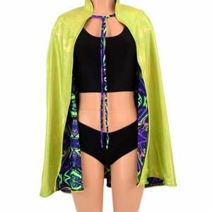 UV GLOW Unisex 35" Long Reversible Lime & Neon Melt Hoodless Cape