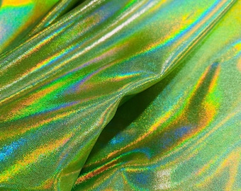Lime Green Holographic Four Way Stretch Spandex Fabric (By the Yard)