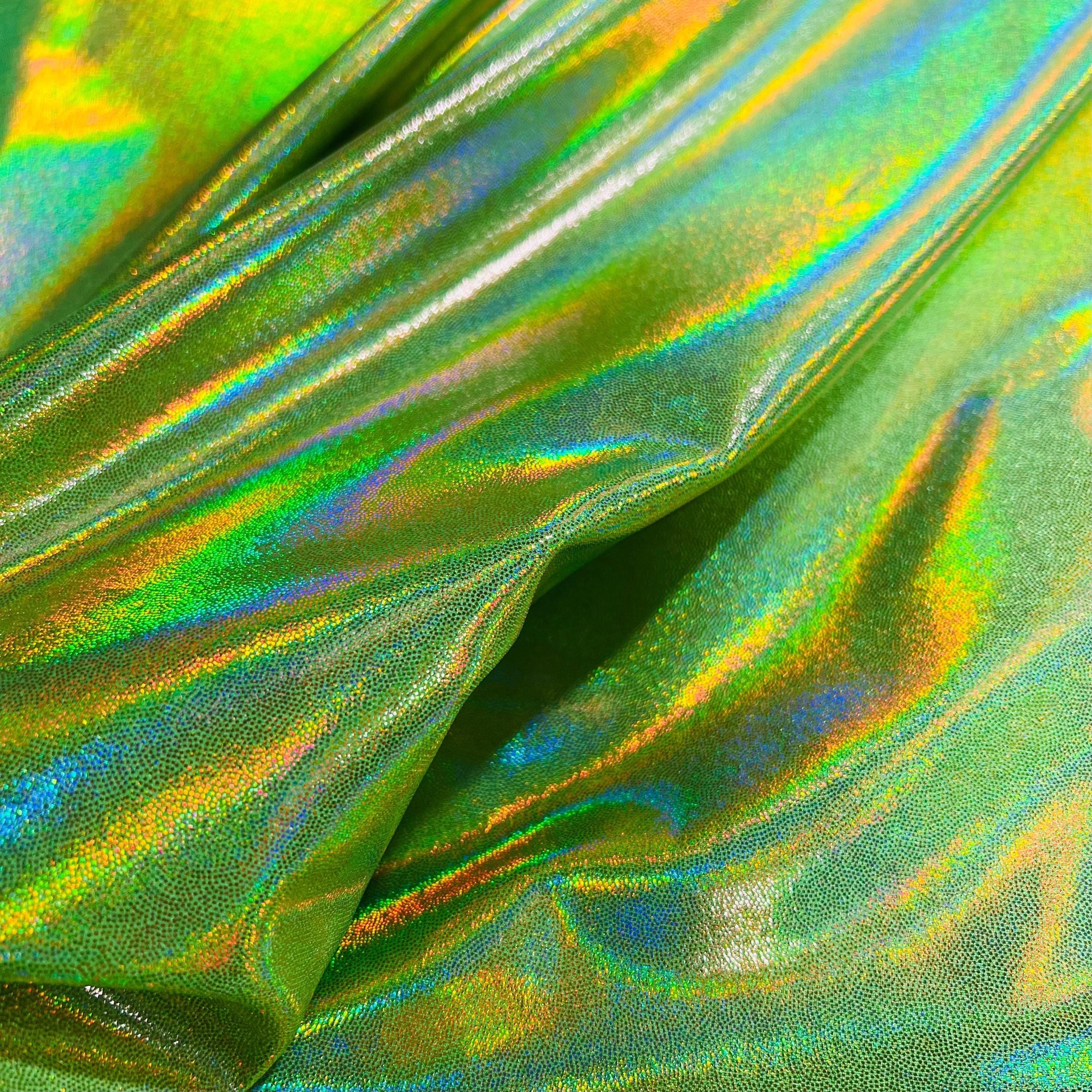 Lime Green Holographic Four Way Stretch Spandex Fabric (by
