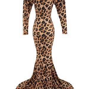 Leopard Print Turtle Neck Puddle Train Gown With Puffed victoria ...