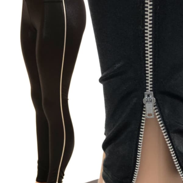 Zip Away Leggings with Metal Separating Zippers in High Waist Black Mystique Leggings(#3 lightweight separating zippers)) - 156654