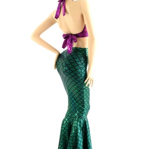 2PC Mermaid Skirt & Tie Back Halter Set in Emerald Green and Fuchsia Sparkly Jewel Ariel Little Mermaid Costume 152881 image 2