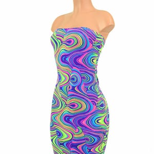 UV Glow Worm Black Light Reactive Strapless Tube Dress 154841 image 6