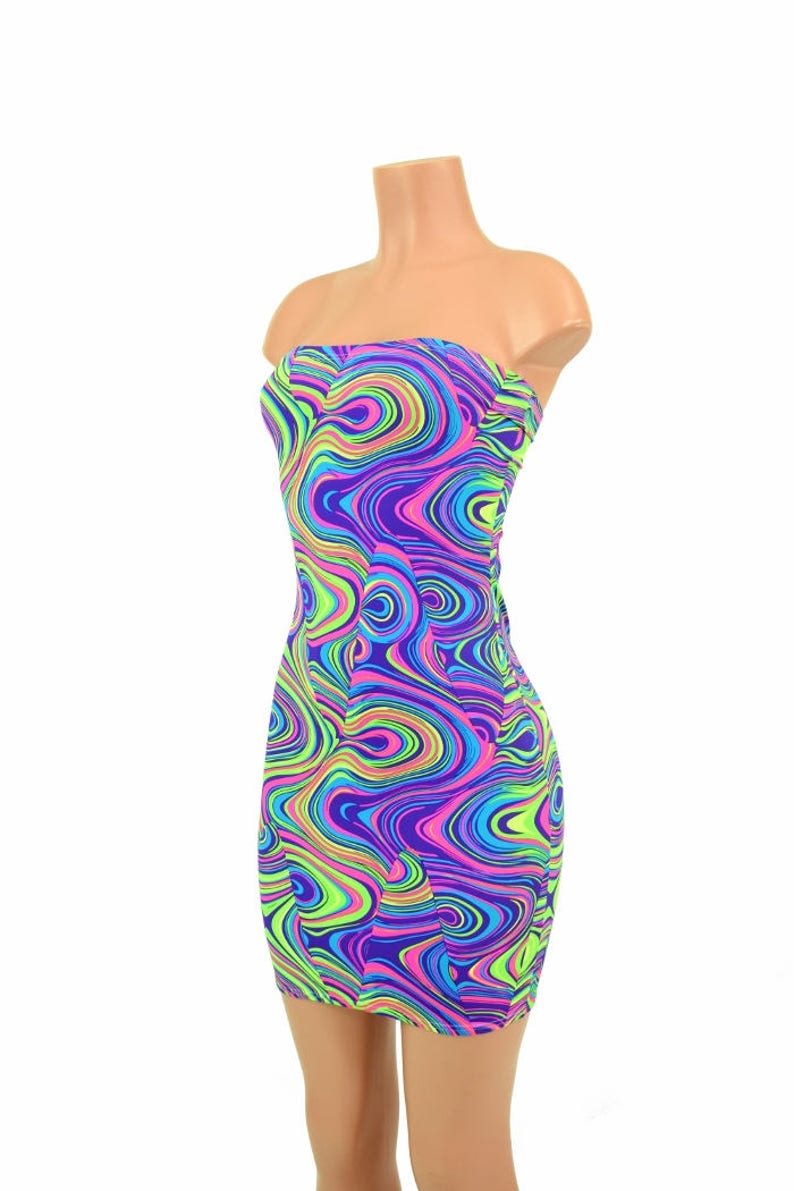 UV Glow Worm Black Light Reactive Strapless Tube Dress 154841 image 6