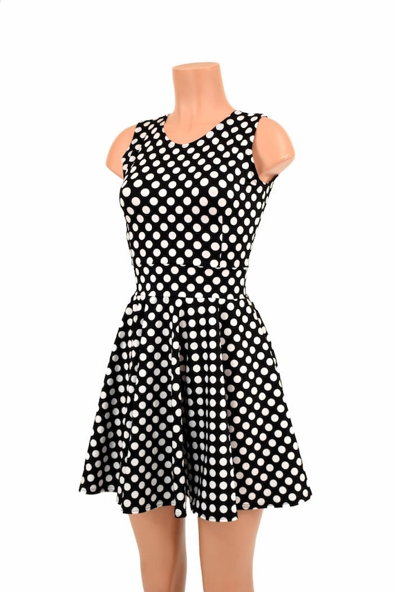 Black & White Polka Dot Crew Neck Sleeveless Fit and Flare