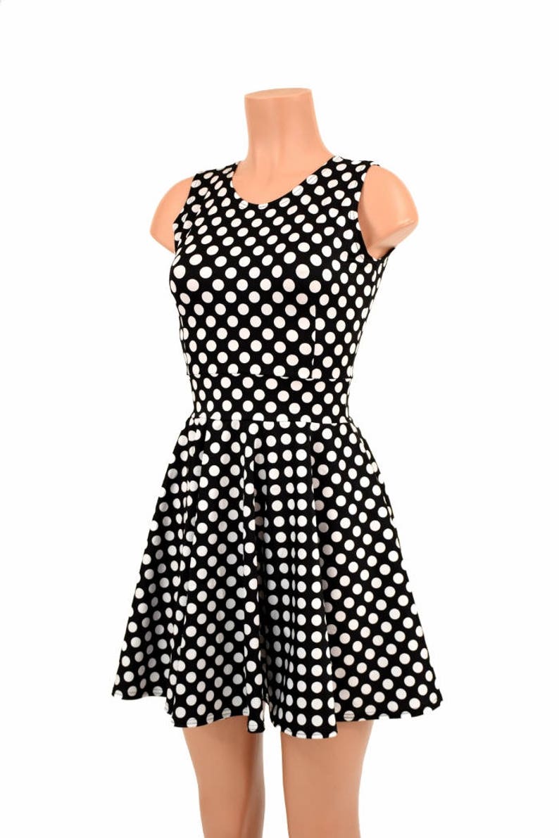 Black & White Polka Dot Crew Neck Sleeveless Fit and Flare - Etsy