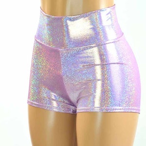 High Waist Shorts in Lilac Holographic Spandex 150951 image 4