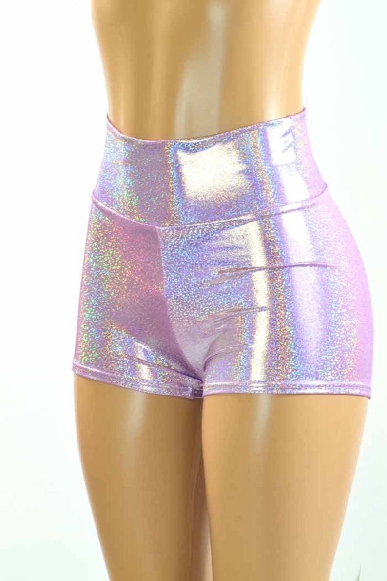 High Waist Shorts in Lilac Holographic Spandex 150951 image 4