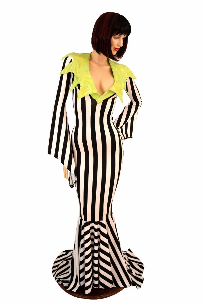Black & White Vertical Stripe Gown With Lime Holographic Etsy