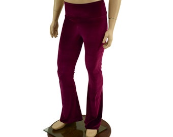 Mens Burgundy Velvet Boot Cut Pants  -