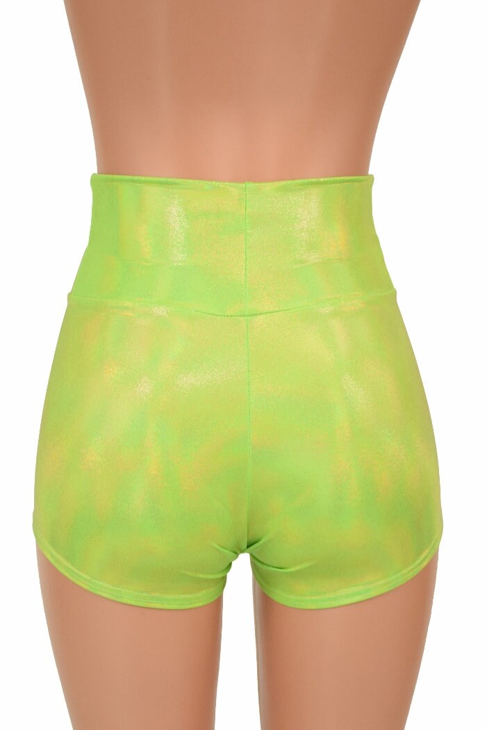 High Waist Shorts in Neon Lime Green 