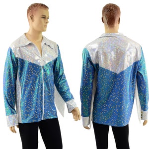 Stardust and White Kaleidoscope Mens Rodeo Shirt with Fringe 15810512