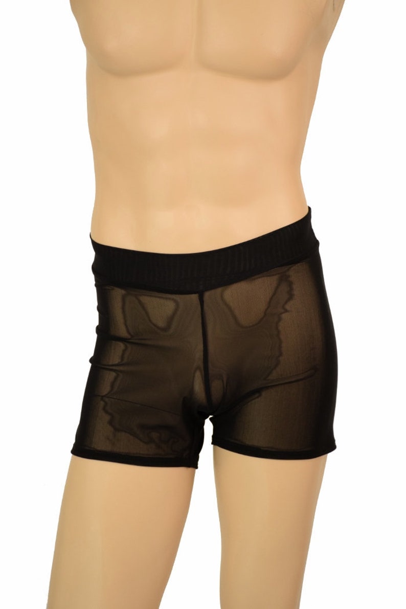 Men's Mid Rise 'Rio' Midrise Shorts in Sheer Black Mesh - 155797 