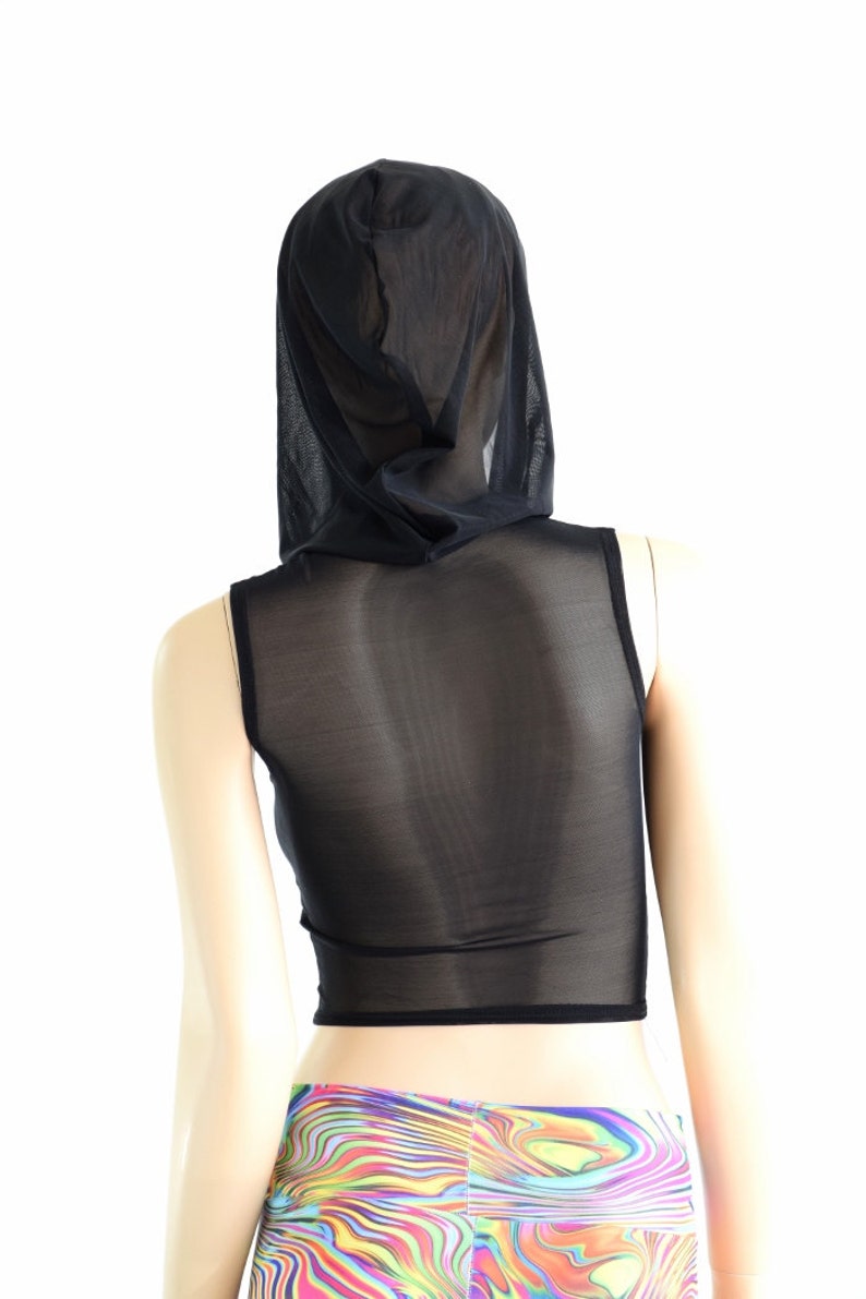 Sleeveless Black Mesh Crop Hoodie 152426 image 2